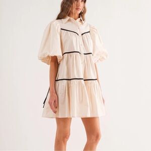 VESTIQUE Boutique Cotton Poplin Tiered Mini Shirt Dress Size medium